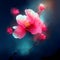 Beautiful blooming Japanese hibiscus flower on dark background AI generated