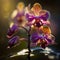 Beautiful blooming orchids at sunset with back sunlight. Ai generated