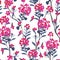 Beautiful blooming pink hydrangea flowers seamless pattern vect