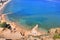 Beautiful blue Baska bay beach aerial view