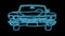 Beautiful blue bright glowing abstract neon sign of a powerful fast old retro American classic car from the 60s, 70s, 80s, 90s