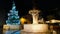 Beautiful blue christmas tree and fountain in Piazza del GesÃ¹ of Viterbo, Lazio