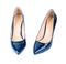 Beautiful blue classic women shoes isolated on background