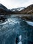 Beautiful blue cracked ice on Lundy Lake