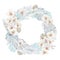 Beautiful blue floral wreath with watercolor bohemian tropical twigs, dried palm leaves