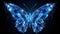 beautiful blue glowing butterfly at black background, colorful light fantasy illustration