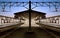 Beautiful blue hour time on a pentagon platform of local train station