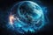 beautiful blue planet from space in virtual future technological world