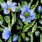 Beautiful blue poppy flowers with green leaves on black background. Seamless floral pattern. Watercolor painting.
