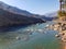 beautiful blue river, river landscape, nature landscape photo, calm river flow