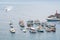 Beautiful blue sea touristic boats and luxury yachts, Amalfi coast