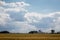 Beautiful blue sky and barns farm scene in rural Illinois