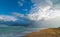 Beautiful blue sky holiday beach scene - getaway on a vacation beach in Cuba.