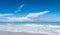 Beautiful blue sky holiday Varadero beach scene - getaway on a vacation beach in Cuba.