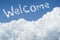 Beautiful Blue sky and white cloud. Sunny day.Cloudscape.close up the cloud.text welcome.end of fail life concept.get welcome