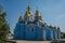 Beautiful blue St. Michael`s Golden-Domed Monastery, The oldest Christian cathedral in Ukraine, Ukrainian Orthodox Church of the