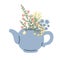 Beautiful blue teapot decorated with meadow flowers