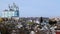 Beautiful blue temple on background of city in winter. Stock footage. Assumption Cathedral in Smolensk rises above city