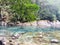 Beautiful blue water, rocky landscape in Puente de Dios, MÃ©xico