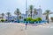 BEautiful blue and white washed buildings at roundabout in Sidi Ifni, Morocco, North Africa