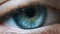 Beautiful Blue Woman Eye, Extreme Close-up. Sight. Detail View Young Girl`s Eye