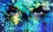 Beautiful blue women eyes beaming, color desert crackle effect, painting collage, artist makeup