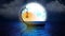 Beautiful boat fantasy, full moon on sea, night stars, loop animation background.
