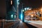 Beautiful Bolsheokhtinsky bridge at night.Iron structure of the arched bridge. Metal beams, spans, bolts and rivets.Side view of B