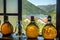 Beautiful bottles filled with medovina alcohol made in Pluzine, Montenegro