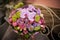 Beautiful bouquet of bright white rose flowers, on table