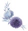 Beautiful bouquet composition with watercolor blue and purple dahlia flowers. Stock illustration.