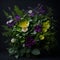 A beautiful bouquet of flowers on a black background. Studio shot. AI-Generated