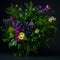 A beautiful bouquet of flowers on a black background. Studio shot. AI-Generated