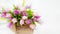 A beautiful bouquet of pink tulips. Blur. Blurred decorative background. Copy space