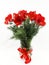 A beautiful bouquet of red amaryllis and conifer branches in a glass vase