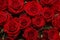 Beautiful bouquet of red roses, seen from above. Spring flowers. Wedding, women`s day, mothers day and valentines day background.