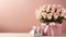 a beautiful bouquet of roses in a vase and a gift box adorned with a satin bow, occasions like birthdays