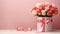 a beautiful bouquet of roses in a vase and a gift box adorned with a satin bow, occasions like birthdays