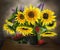 Beautiful bouquet of sunflowers on the table.