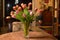 Beautiful bouquet of tulips in a classic interior creating a warm atmosphere.