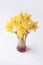 Beautiful bouquet of yellow narcisus flowers in a glass vase.