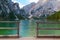 Beautiful Braies lake in the background of Seekofel mountain