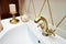 Beautiful brass faucet in retro and white sink