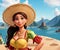 Beautiful Brazil woman portrait with ocean view, 3D Animation Style
