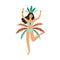 Beautiful Brazilian dancer dancing samba at Rio carnival. Woman dressed in bikini and feathered crown. Colored flat