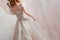 Beautiful bride,back view of girls in elegant wedding dress.