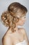 Beautiful bride with fashion wedding hairstyle - on white background