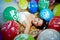 Beautiful bride and festive balloons