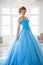 Beautiful bride in gorgeous blue dress Cinderella style