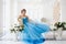 Beautiful bride in gorgeous blue dress Cinderella style